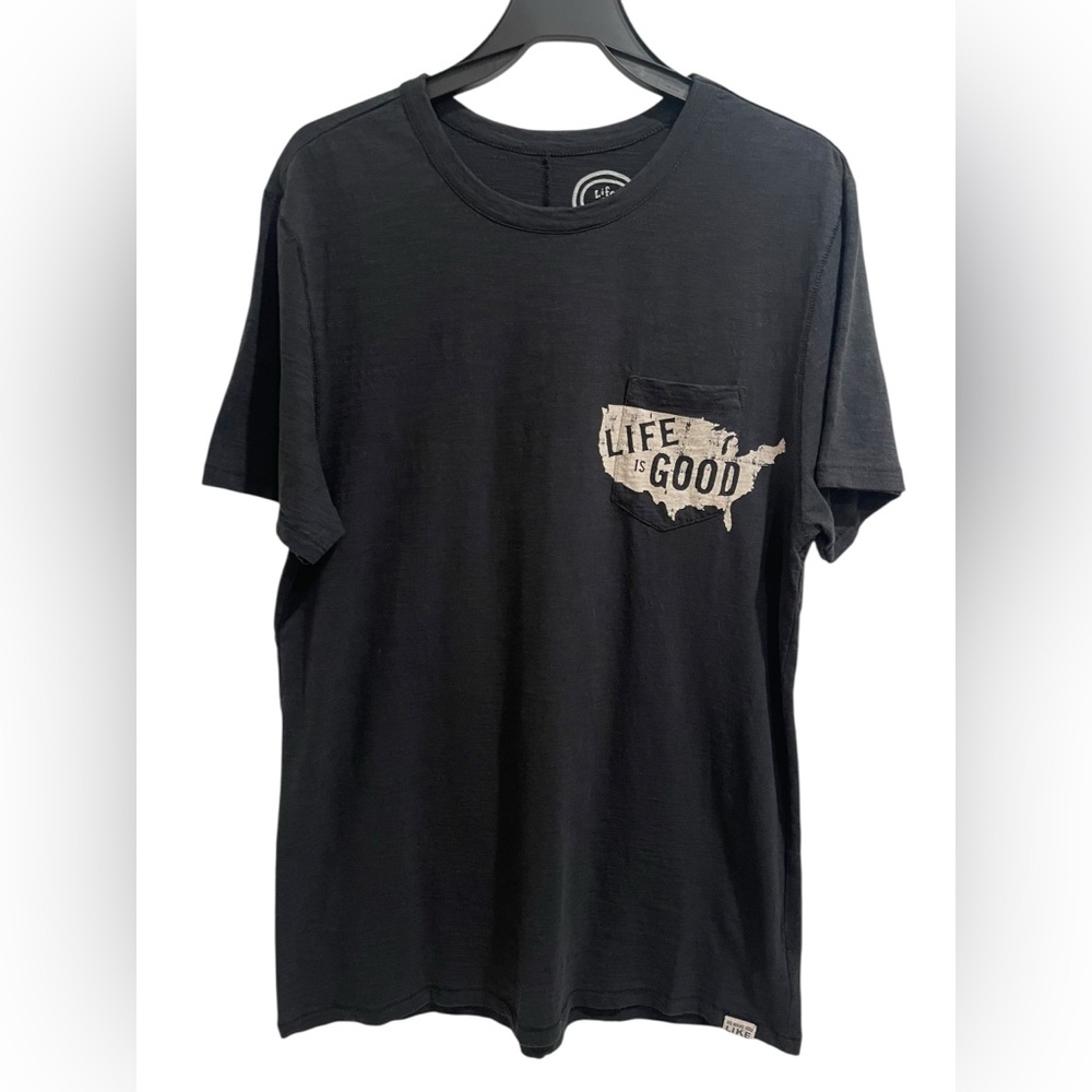Life Is Good Men's Black Tee USA Graphic Pocket Size L